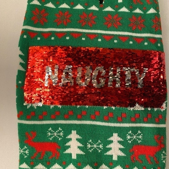 DOG CHRISTMAS HOLIDAY SWEATER - NICE OR NAUGHTY SEQUIN SWEATER - Picture 2 of 5